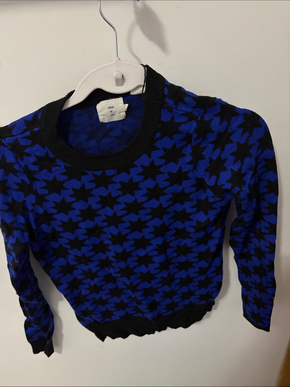 Women's Black & Royal Blue Star Pattern Crewneck Sweater